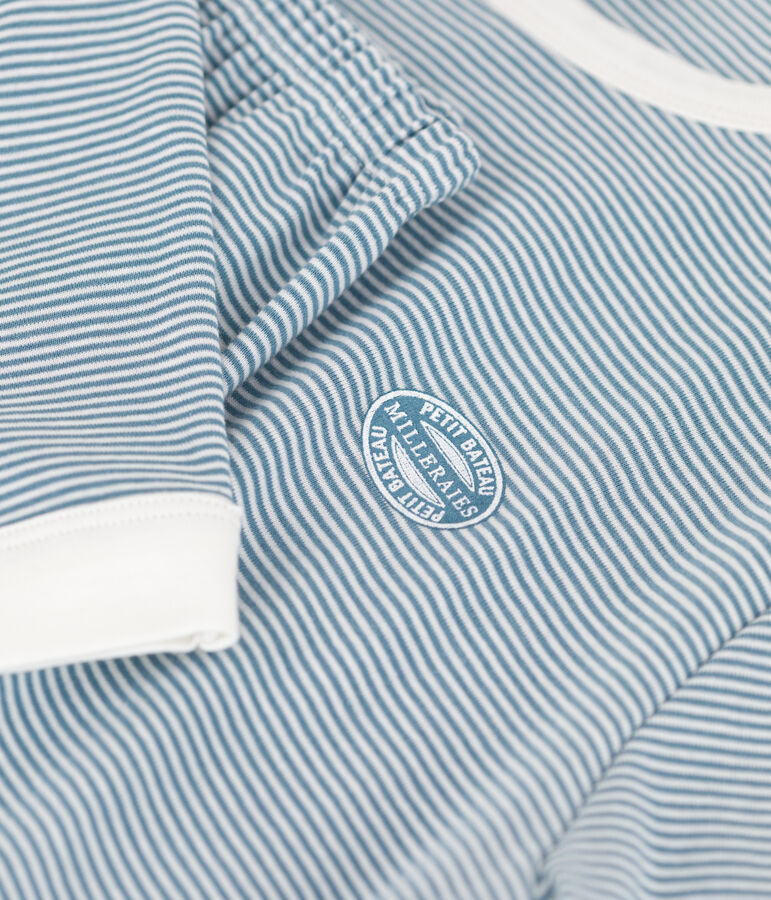 Pyjama milleraies fille / gar&ccedil;on en coton bleu ROVER/blanc MARSHMALLOW