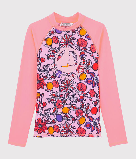 Tee shirt anti-UV UPF 50+ écoresponsable femme rose PATIENCE/blanc MULTICO
