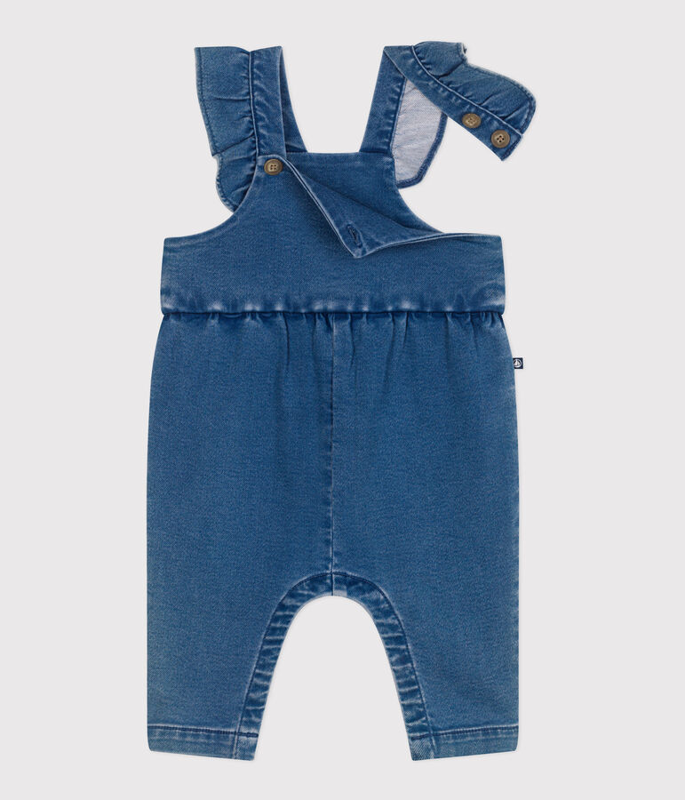 Salopette b&eacute;b&eacute; en jean &eacute;lasthanne jambes longues bleu BLEU DELAVE