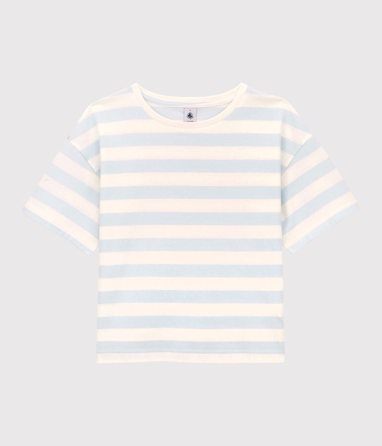 TEE-SHIRT LE BOXY en coton Femme bleu/blanc