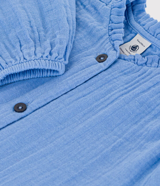 Blouse unie en gaze de coton enfant fille bleu EDNA