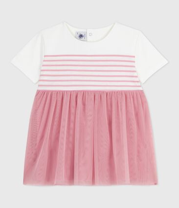 Robe bébé coton et tulle manches courtes, haut rayé