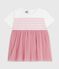 Robe bébé coton et tulle manches courtes, haut rayé blanc MARSHMALLOW/rose CHARME