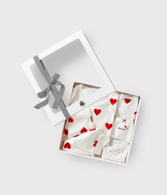 Coffret cadeau pyjama et culottes imprimé cœurs rouges en coton variante 1