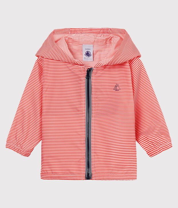 Coupe-vent b&eacute;b&eacute; mixte ray&eacute; rose/blanc