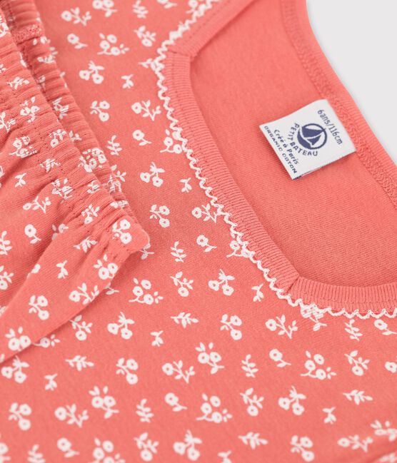 Pyjama manches courtes fleurs  petite fille en coton biologique rose PAPAYE/ MARSHMALLOW