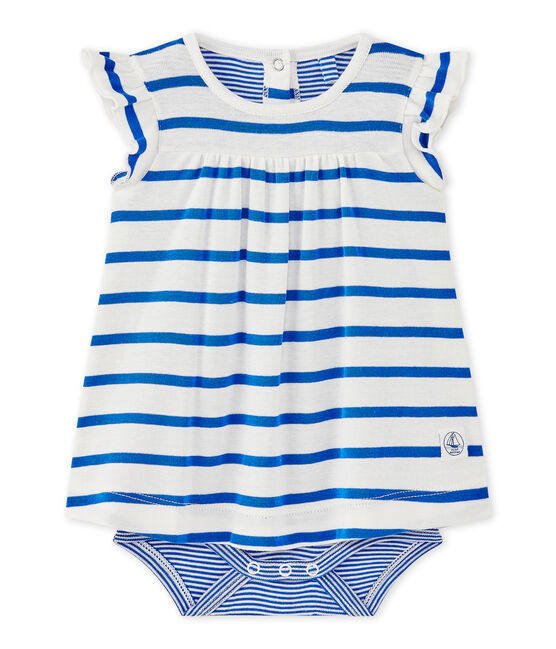 Robe body bébé fille à rayures blanc MARSHMALLOW/bleu PERSE