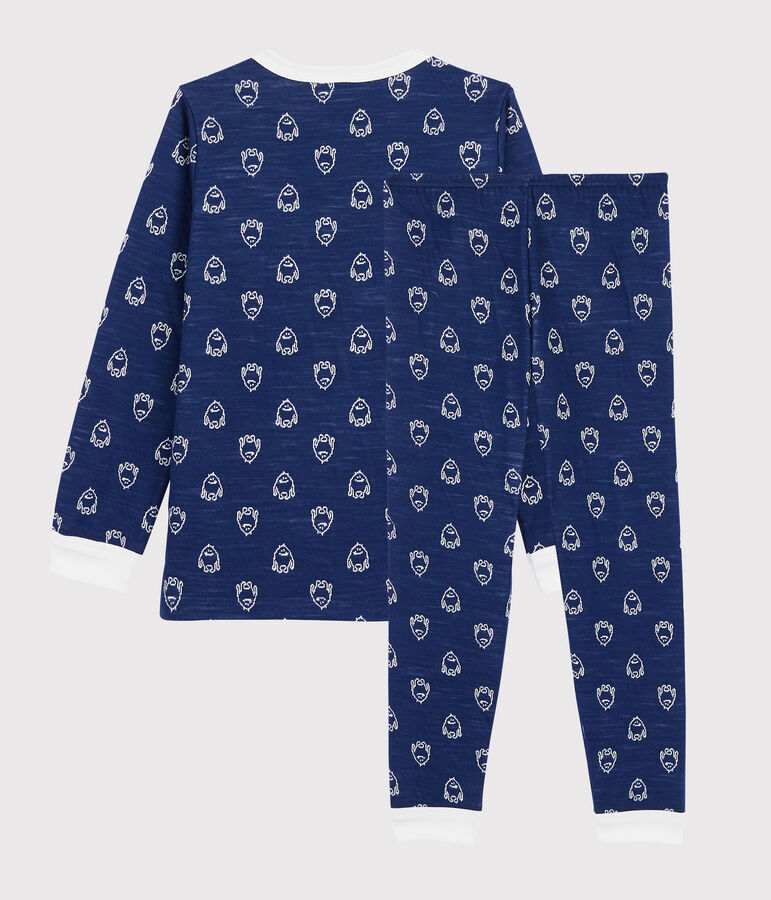 Pyjama jacquard yeti en laine et coton petit gar&ccedil;on bleu/blanc