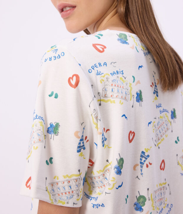 Pyjama short femme en coton imprim&eacute; Op&eacute;ra blanc/multicouleur