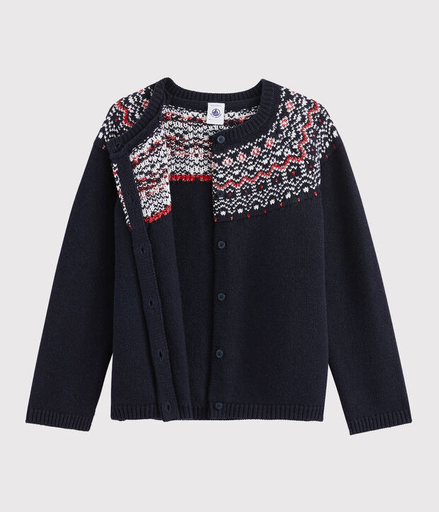 Cardigan laine et coton enfant fille bleu/multicouleur