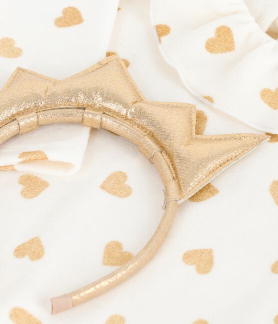 Chemise de nuit déguisement enfant en velours imprimé cœurs dorés écru MILK+DORE