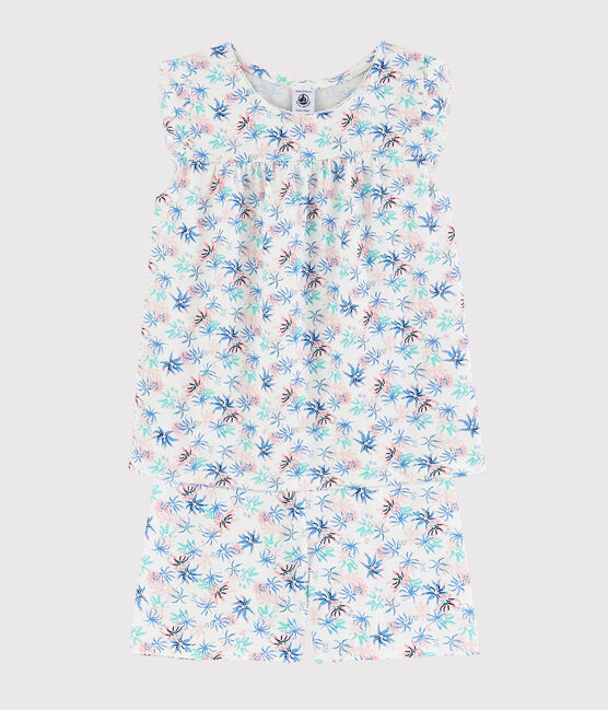 Pyjacourt imprimé anémones petite fille en coton fin blanc MARSHMALLOW/blanc MULTICO