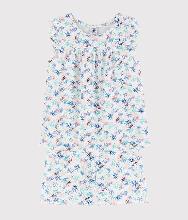 Pyjacourt imprim&eacute; an&eacute;mones petite fille en coton fin blanc/multicouleur
