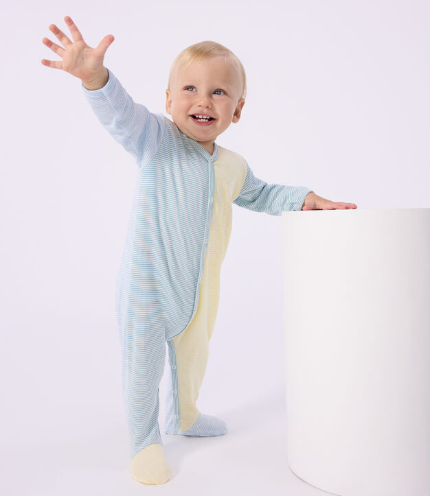 Pyjama b&eacute;b&eacute; en coton imprim&eacute; &agrave; rayures bleu/blanc