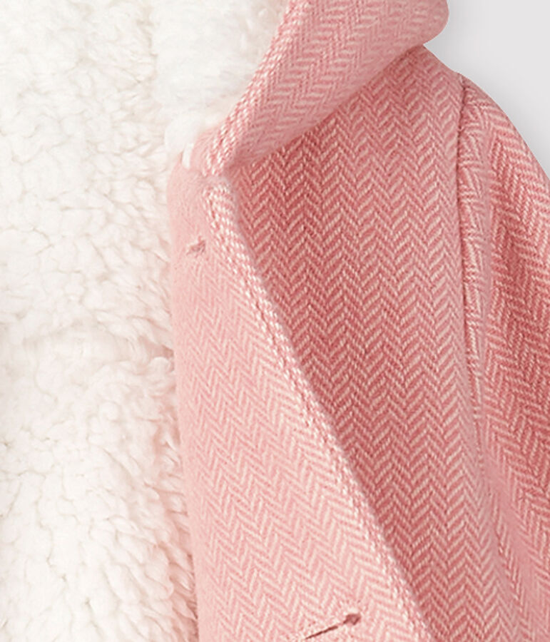 Manteau b&eacute;b&eacute; fille en drap de laine rose CHEEK/blanc MARSHMALLOW