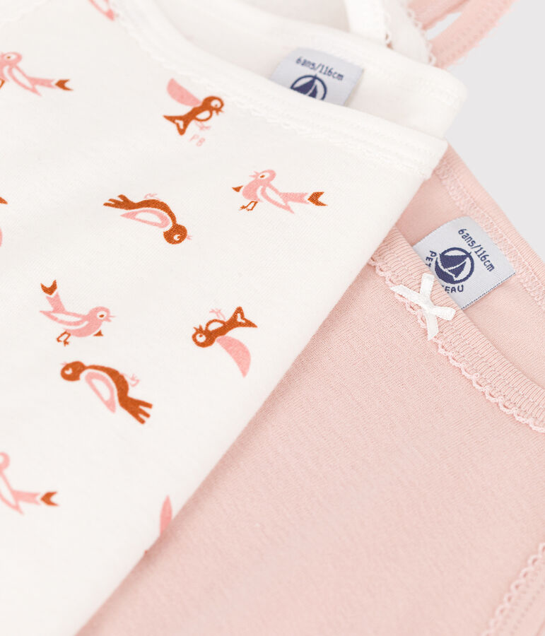 Lot de 2  chemises &agrave; bretelles oiseau petite fille en coton multicouleur