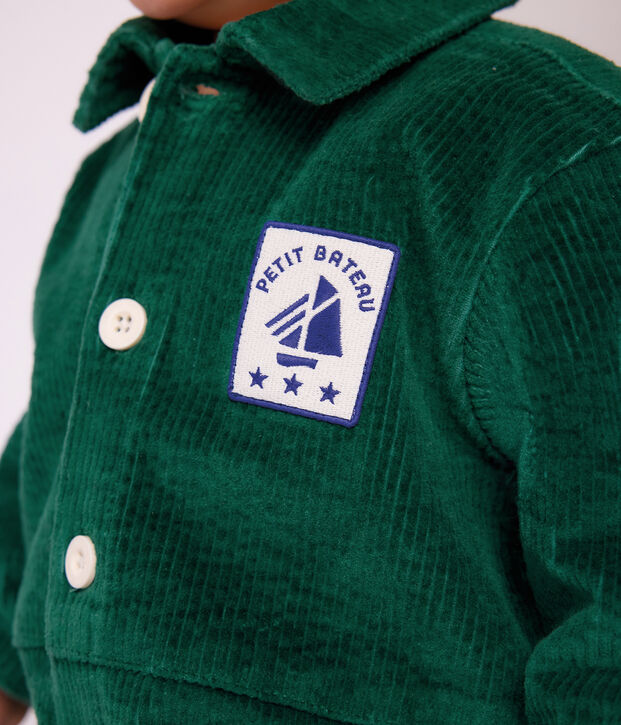 Combinaison longue b&eacute;b&eacute; en velours uni vert