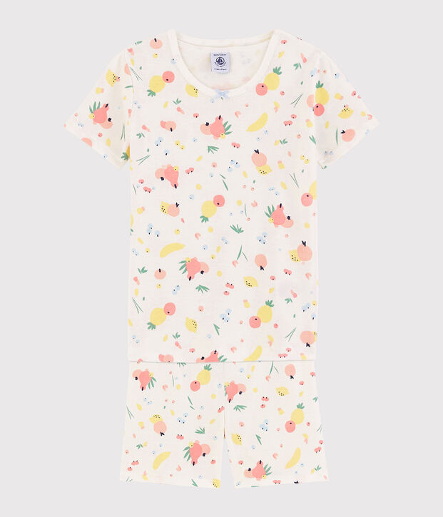 Pyjacourt snugfit imprim&eacute; fruits d'&eacute;t&eacute; petite fille en coton biologique blanc/multicouleur