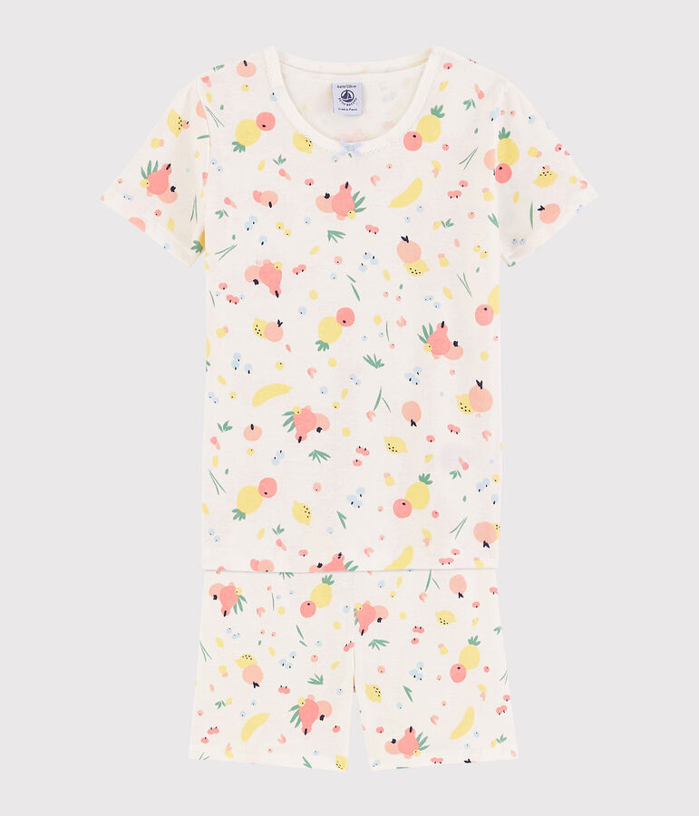 Pyjacourt snugfit imprim&eacute; fruits d'&eacute;t&eacute; petite fille en coton biologique blanc MARSHMALLOW/blanc MULTICO