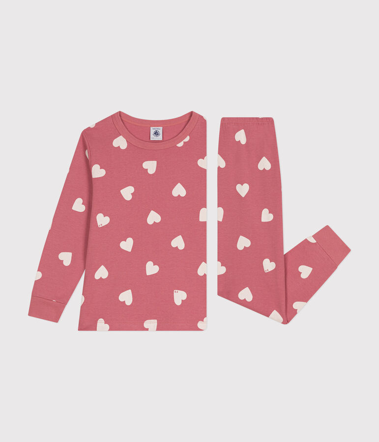 Pyjama en coton imprim&eacute; motif c&oelig;ur enfant rose/blanc