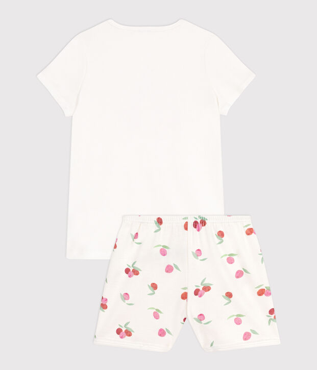 Pyjama short enfant en coton imprim&eacute; fruits blanc/multicouleur