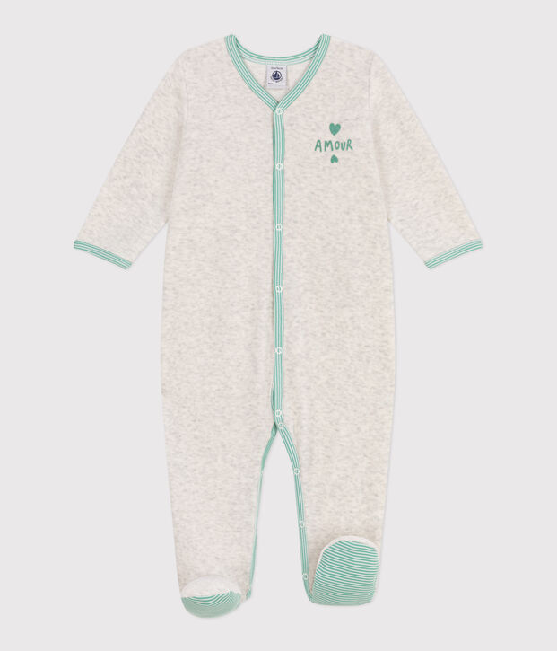 Pyjama b&eacute;b&eacute; en velours uni beige