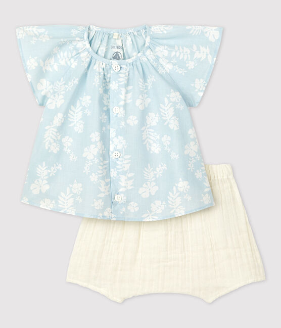Ensemble deux pièces imprimé Hawaï en popeline bio bébé PLEINAIR/ MARSHMALLOW