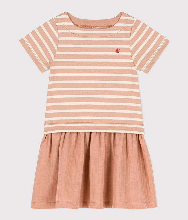 Robe en jersey et gaze de coton bio enfant fille beige/&eacute;cru