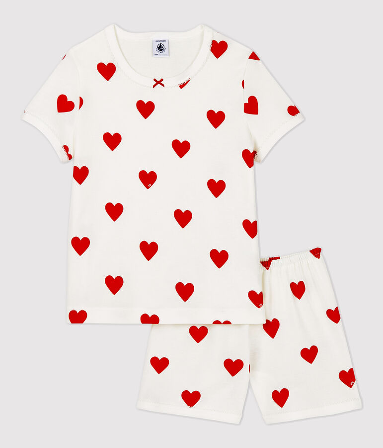 Pyjacourt petite fille en c&ocirc;te blanc MARSHMALLOW/rouge TERKUIT