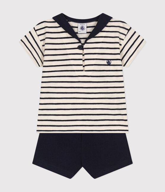 Ensemble tee-shirt et short en jersey bébé blanc AVALANCHE/bleu SMOKING