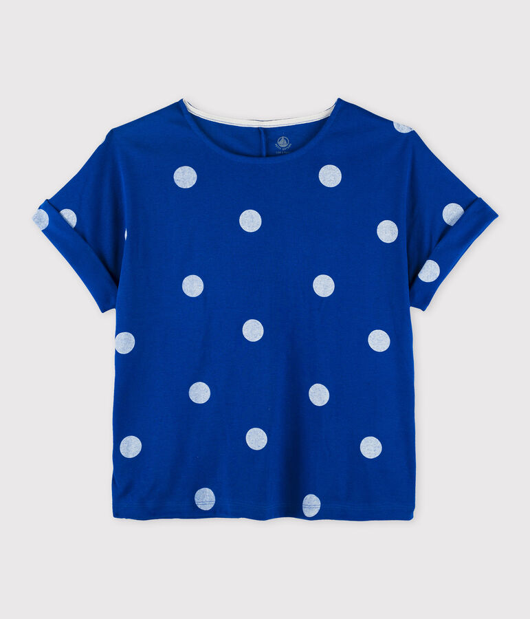 T-shirt en coton/lin imprim&eacute; Femme bleu SURF/blanc MARSHMALLOW