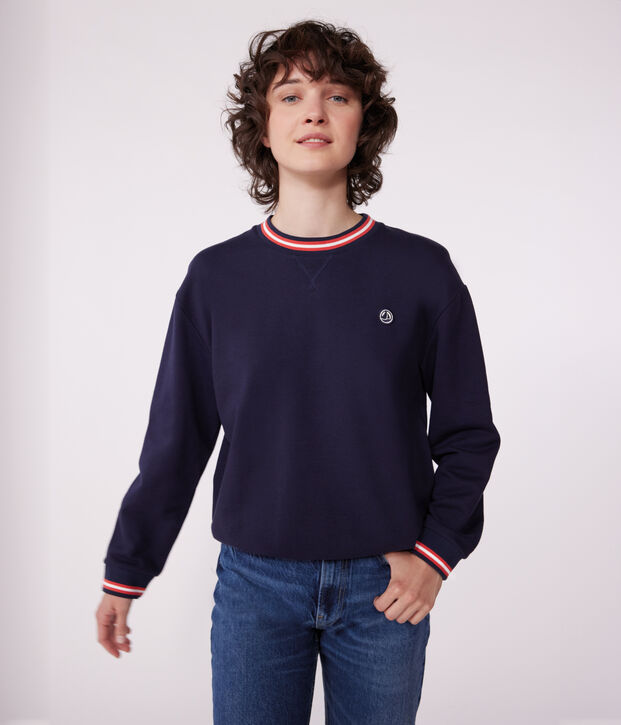 Sweatshirt femme en coton uni bleu