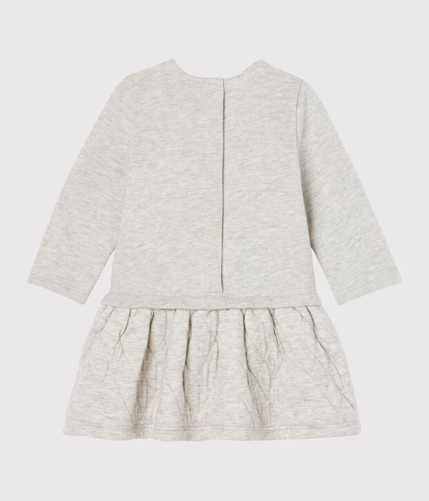 Robe manches longues bi-mati&egrave;re b&eacute;b&eacute; fille gris chin&eacute; clair