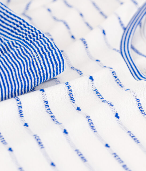 Pyjacourt en coton femme blanc/bleu