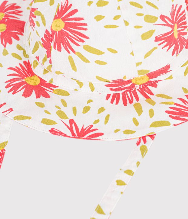 Capeline b&eacute;b&eacute; fille en cr&eacute;pon imprim&eacute; fleurs blanc/multicouleur