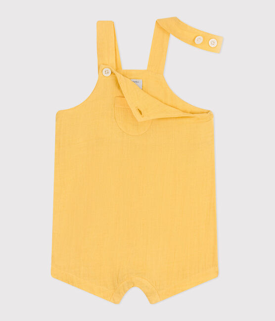Salopette bébé en gaze de coton jambes courtes, unie jaune ORGE