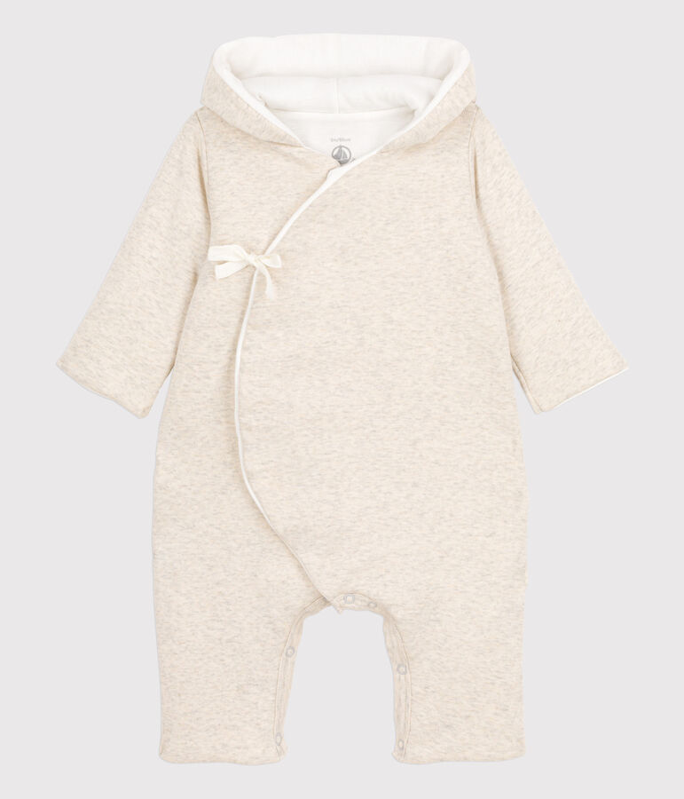 Combinaison longue grise chin&eacute;e &agrave; capuche b&eacute;b&eacute; en coton biologique beige MONTELIMAR CHINE