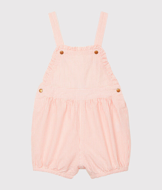 Salopette courte bébé fille rayée rose ROSAKO/blanc MARSHMALLOW
