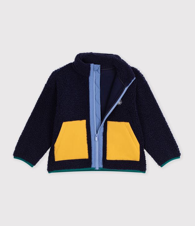 Veste enfant en sherpa unie colorblock bleu marine