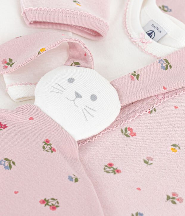 Lot cadeau b&eacute;b&eacute; en velours imprim&eacute; fleuri multicouleur
