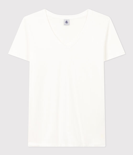 Tee-shirt LE DROIT col V en coton Femme blanc ECUME