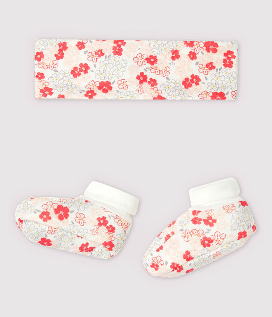 Lot bandeau et chaussons fleuri bébé fille en tubique en coton biologique variante 1