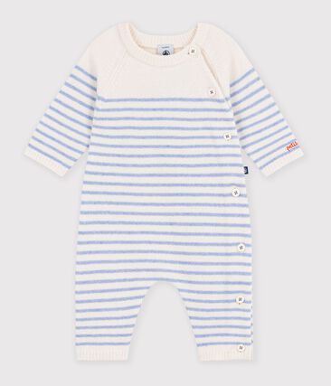 Combinaison bébé en tricot laine et coton à rayures
