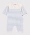 Combinaison b&eacute;b&eacute; en tricot laine et coton &agrave; rayures bleu/bleu