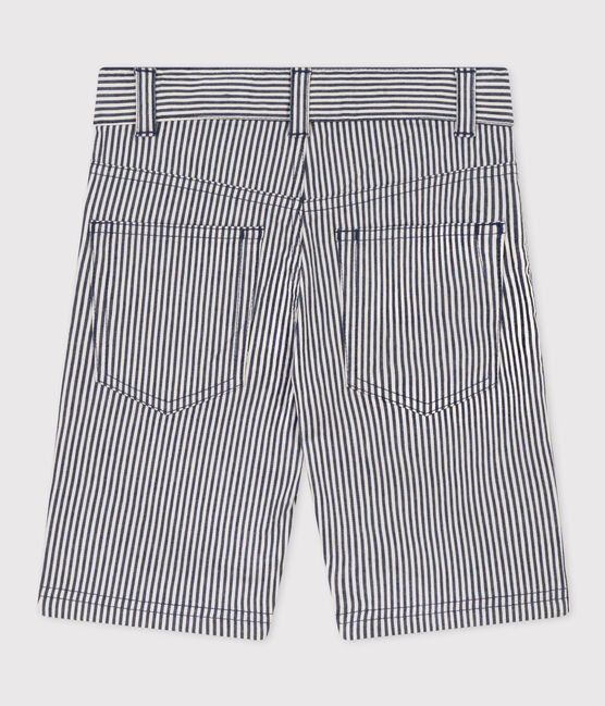 Bermuda en toile de coton rayé enfant garçon bleu MEDIEVAL/blanc MARSHMALLOW