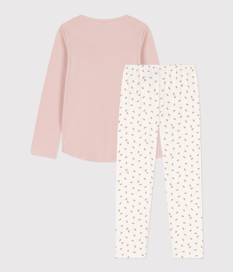 Pyjama petite fille en coton rose SALINE/blanc MULTICO