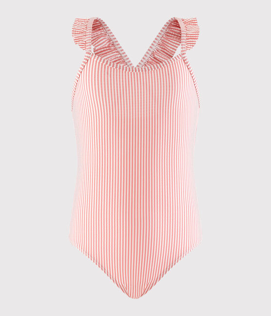 Maillot de bain 1 pièce recyclé enfant fille rose GRETEL/blanc MARSHMALLOW