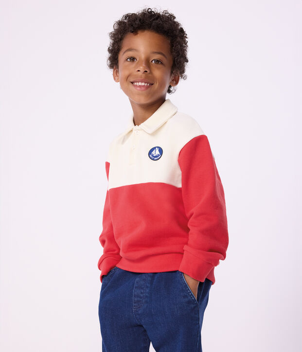Sweatshirt esprit polo enfant en coton rouge/rouge