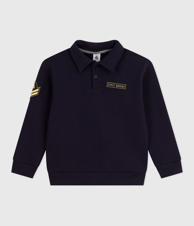 Sweatshirt esprit polo enfant en coton uni bleu
