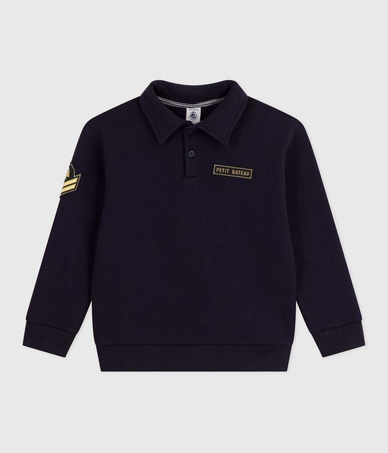Sweatshirt esprit polo enfant en coton uni bleu